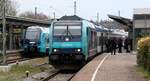Paribus/NAH.SH/DB 245 204 mit RE 6 nach Westerland aufgenommen beim Halt in Husum. 13.04.2025