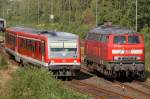 Die 218 307-7 in Munster beim umsetzen neben 628 543 , am 11,09,09