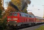 218 217-8 in ihrem Element mit Vollgas rtg Eifel , aufgenommen in Kln West am 30.10.09