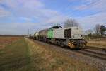 Vossloh/Chemion 275 016, ex CFL 1510, schlept ein Nahgüterzug bei Kaarst am 21 Februar 2025/.