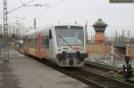 VT 013 der Mitteldeutschen Regiobahn erreicht am 1. Mrz 2009 den Bahnhof Halle (Saale) Hbf.