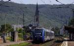 vlexx 0622 403/903 + 437/937 als RE17 nach Koblenz, Einfahrt in Boppard. 10.08.2025