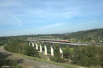 101 001 überquert mit dem DZ 13405 Dortmund nach Steinach am Brenner die Aurachtalbrücke bei Emskirchen in Richtung Nürnberg. 22.09.24