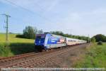 Die 101 100 mit nagelneuer Werbung fr  Meine Stadtwerke / energiewende  am IC 2151 Dsseldorf Hbf - Dresden Hbf am 14.05.2012 um 18:57 Uhr bei Ausfahrt aus Apolda bei Apolda/Heusdorf
