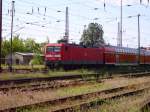112 121 zieht den RE1 auf das Ausweichgleis in Eisenhttenstadt,nach dem sie ihr Ziel erreicht hat.12.06.06