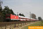 Am 16.03.12 fuhr eine 143 MEG mit einem Porsche Autozug durch Jeggen bei Osnabrck