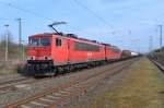 155 103 und 155 206 in Doppeltraktion fuhren am 24.3.2012 durch Oelde.