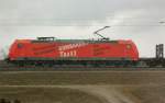 185 003-1, Bombardier Traxx, aufgenommen am 01.03.08, auf der Strecke Augsburg-Ulm, kurz vor Burgau.