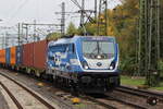 BR 187 321-5 D-WLC mit einem Containerzug bei der Durchfahrt HH-Harburg Richtung Hafen. 9.Oktober 2025