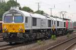 Die zwei Euro Cargo Rail Class 66 gezogen von der Veolia E189 095-3 in Kln West, am 03,08,09