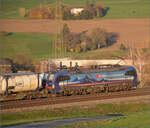 Sonnentag in Frick.

193 519 'Adige' der SBB Cargo international zieht einen Containerzug zum Bözberg. Frick, November 2024.