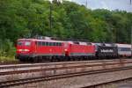 115 154 + 120 151 + 120 159 (Mrklin-Lok), aufgenommen vor einem Schad-PbZ, auf der Strecke Ulm-Augsburg, bei der Durchfahrt durch Neuoffingen, am 03.09.09.