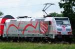 Aufgenommen am ersten Betriebstag in Bayrisch-Schwaben: 146 227-4 lt ihr Herz zwischen Neuoffingen und Lauingen/Donau schlagen. (Juli 2009).
