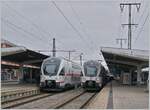 In Singen Htw warten zwei DB 4010 auf die Abfahrt nach Zürich (links im Bild) und Stuttgart (rechts im Bild). 

15. März 2025