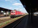 143 134 als RB 41 Nordhausen - Heiligenstadt (Eichsfeld) bei der Einfahrt in Leinefelde. 05.07.2008