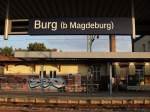 Das Markenzeichen fr den Bahnhof Burg ist Graffiti.
