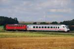 Ein  Kurz-IC  befuhr am 28.07.09 die Strecke Augsburg-Ulm! 115 154-7, mit nur einem einzigen IC-Steuerwagen am Haken! Aufgenommen kurz vor Mindelaltheim.