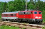Der besondere Personenzug! 115 509-2, aufgenommen mit nur einem DB-NachtZug-Waggon am Haken, auf der Strecke Augsburg-Ulm, bei der Durchfahrt durch Neuoffingen, am 03.06.09.