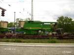 Ein Transportwagen von Transwaggon beladen mit Mhdrescher von JohnDeer fr Polen. 