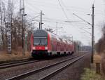 Hier sieht man mal aunamsweise den RE2 mit unmodernen Waggons. Aufgrund von Bauarbeiten in Berlin fuhr er auch nur zwischen Cottbus und Berlin Gesundbrunnen. 28.02.2009