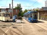 Gotha-Tw 49 und Niederflurbahn in der Bachgasse, 9.5.2009