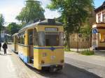 Nochmals der abfahrbereite Gotha-Zug mit Beiwagen in Woltersdorf Schleuse, 23.5.2009