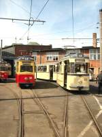 Gotha-Zug Tw 49 und Beiwagen 113, LOWA-Tw 38 im alten Depot Bachgasse. 9.5.2009