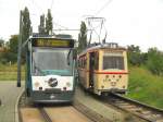 Tw 46 neben Commbino in der Endstelle Viereckremise in Potsdam, September 2007