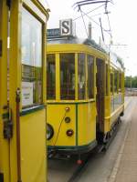 Der hist. Strassenbahnzug im Dauerregen, Cottbus 6.6.2009