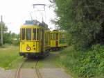 Hist. Tw 24 mit Beiwagen 13 in Sandow, Juni 2009