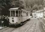 Alte Beiwagen der Kirnitzschtalbahn, hier am Lichtenhainer Wasserfall, um 1985