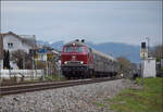 Dieselabschiedsfahrt am Hochrhein. 

218 155 f�hrt zum zweiten Mal mit vielen geneigten Fahrg�sten im Zug der EFZ f�hrt nach Basel. Die Lok wie aus der M�rklinschachtel, den Hotzenwald im R�cken geht es hier durch die Baustelle f�r den neuen Haltepunkt Warmbach. M�rz 2026.
