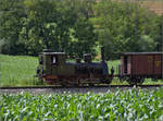 Kurzer Besuch beim Kanderli. 

Der Museumszug mit Lok 30 zwischen Wittlingen und seinem Sportplatz. Juli 2024.