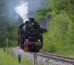 Abschiedfahrten von 52 7596.

Auf Bergfahrt im Bahnhof Grimmelshofen. Mai 2025.