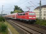 Ausfahrt des RE 9 nach Aachen HBF am 06.07.2006 um 7.32 Uhr mit ca. 15 Min. Versptung aus dem Bahnhof Siegburg/Bonn
