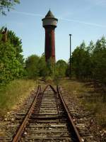 Viele Wege fhren ins nichts. 
Dahinter steht, mitlerweile mitten im Wald, der stillgelgete Wasserturm vom Rbf Wustermark. Tag der offenen Tr, Mai 2009