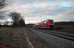 Nachschuss auf 1463 001 als RE 22 57911/59492 München Flughafen – Nürnberg Hbf bei Pölling. 11.01.25
