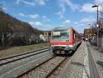 628 445 als RB 66 nach Kaiserslautern Hbf in Lauterecken-Grumbach. 15.03.2025