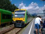 VT 23 als RB Bayerisch Eisenstein - Plattling beid der Einfahrt in Zwiesel. 31.07.2006