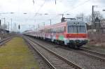 Der Schrottzug aus Cottbus mit 614 067 am Zugschluss am 26.2.12 in Oelde