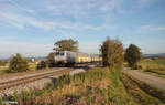 185 539-4 zieht mit einem geschlossenen ARS Altmann BMW Zug bei Pölling in Richtung Norden. 17.10.24