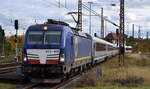 DB Fernverkehr AG [D] mit der geleasten BRCE Vectron  X4 E - 639  [NVR-Nummer: 91 80 6193 639-2 D-DISPO] und dem EC 56 aus Polen am 29.10.25 Einfahrt Bahnhof Frankfurt/Oder.