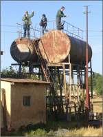 Ein ausgezeichneter Fotostandpunkt vor dem Dampflokdepot in Asmara. Das Foto wurde von meinem Reisebegleiter Peter aus dem Zug heraus geschossen. (31.10.2008)