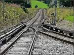 Eine Weiche auf der Strecke des Mont Blanc Express von Vallorcine nach Chamonix Mont Blanc. An den Seiten ist die Stromschiene gut erkennbar. 03.08.08 (Jeanny)