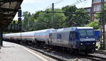 RBH Logistics GmbH, Gladbeck [D] mit der angemieteten  145 071-7  [NVR-Nummer: 91 80 6145 071-7 D-DB] und einem Ganzzug Druckgaskesselwagen (für Kohlenwasserstoffgas) am 14.05.25 Höhe Bahnhof Hamburg-Harburg.