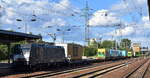 LTE Polska Sp. z o.o., Gdynia [D] mit der geleastewn BRCE Dispo Lok  ES 64 F4-802  [NVR-Nummer: 91 80 6189 802-2 D-DISPO] und einem KLV-Zug am 04.08.25 Durchfahrt Bahnhof Schönefeld bei Berlin.
