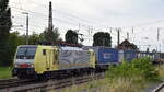 RFO - Rail Force One B.V., Rotterdam [NL] it der geleasten BRCE Dispo Lok  ES 64 F4-205   [NVR-Nummer: 91 80 6189 205-8 D-DISPO] und einem KLV-Zug am 08.08.25 Höhe Bahnhof Frankfurt/Oder Richtung Europabrücke (Polen).