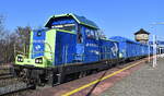 PKP CARGO S.A. mit ihrer 'SM42-1224 6Dg' (NVR: 92 51 3 620 ???-? PL-PKPC) beim Rangieren von Schiebewandwagen am 18.03.26 im Bahnhof Kostrzyn nad Odrą (oben).