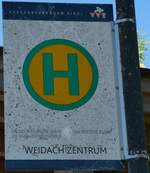 (280'602) - DIETRICH-TOURISTIK/DB/BB-POSTBUS-Haltestellenschild - Leutasch, Weidach Zentrum - am 20. September 2025