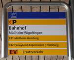 (274'112) - +P-Haltestellenschild - Mllheim-Wigoltingen, Bahnhof - am 22. April 2025